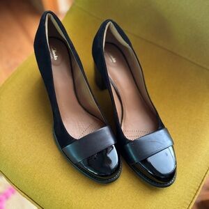 Clarks Black Heels with Patent Leather Toe Cap